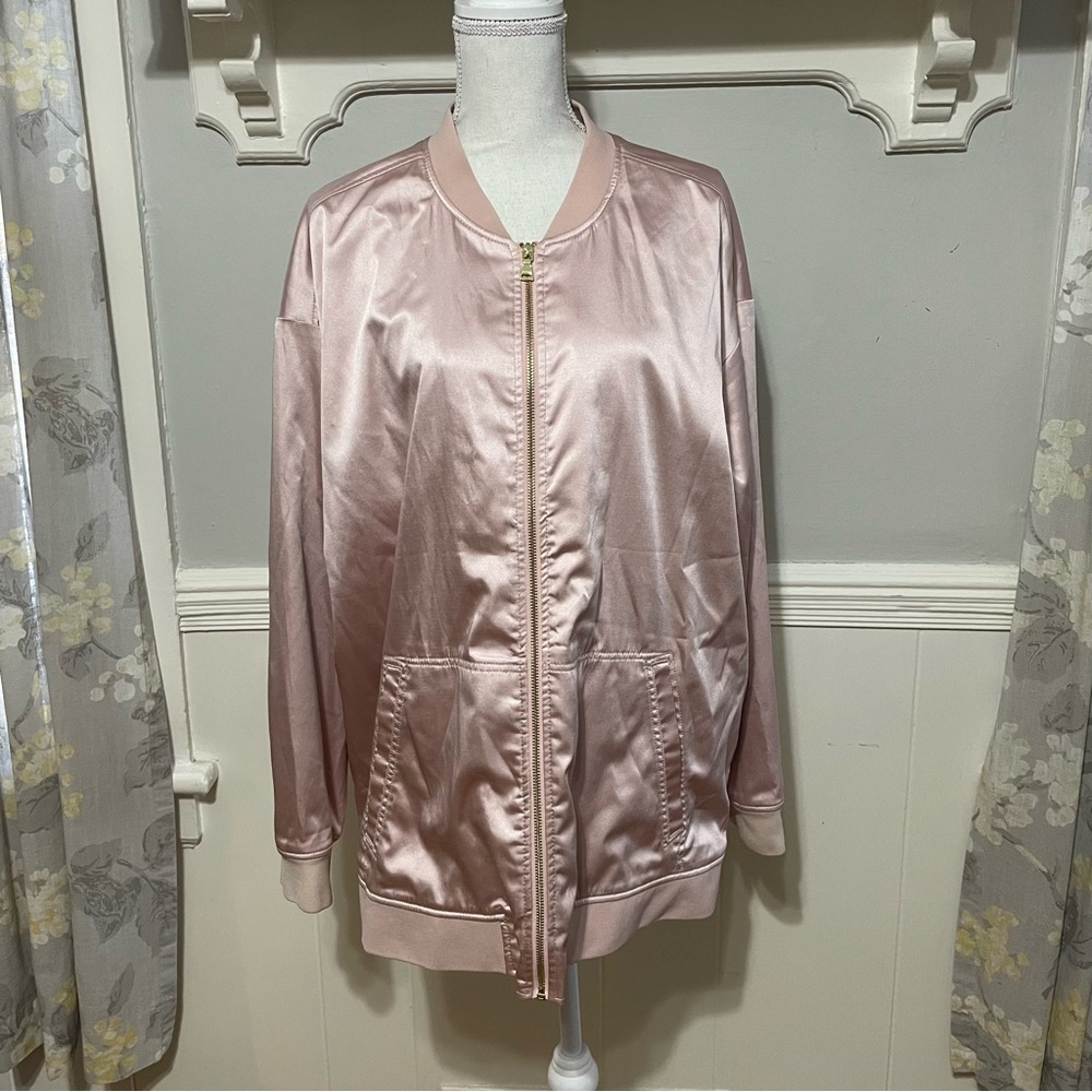 Express Pink Satin Bomber Jacket Size XL - Picture 2 of 8
